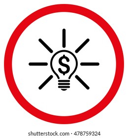 Business Idea Bulb vector bicolor rounded icon. Image style is a flat icon symbol inside a circle, intensive red and black colors, white background.