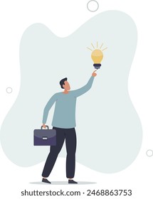 Business idea, businessman company leader got solution to solve business problem or creativity thinking.flat vector illustration.