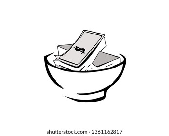 business idea. Cartoon icon of money in a bowl in a flat design for use in advertisements, landing pages, stickers, banners, and flyers.

