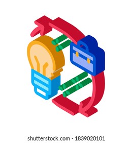 vector de icono de flechas de círculo de ideas empresariales. signo de flechas circundantes de idea de negocio isométrica. ilustración de símbolo aislado de color