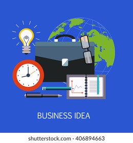 Business idea Concept Art Flat Vector Illustration In Bright Colors Infographic Style With Text