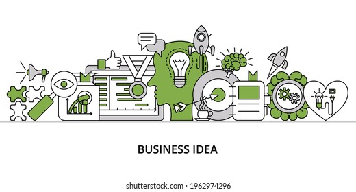 Business Idea concept, greenery flat line design vector illustration, for graphic and web design