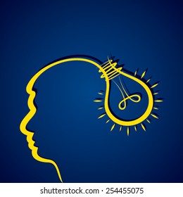 Business idea concept with head and light bulb