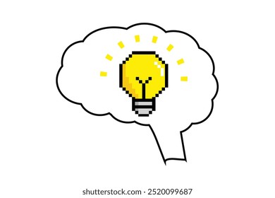 Business idea concept human brain and yellow light bulb icon on white background.