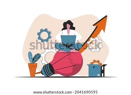 Business idea concept isolated. Generating and implementing business innovations. People scene in flat cartoon design. Vector illustration for blogging, website, mobile app, promotional materials.