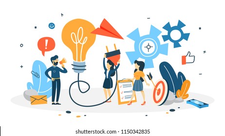 Business idea concept.. Light bulb as a metaphor of idea. Brainstorm in teamwork. Creative mind. Flat vector illustration