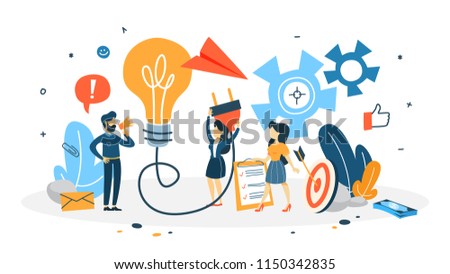 Business idea concept.. Light bulb as a metaphor of idea. Brainstorm in teamwork. Creative mind. Flat vector illustration