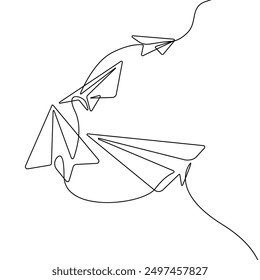Business Idea Concept Line Drawing Style. Paper Plane Group Abstract Line Art Drawing in Modern Trendy Style. Vector Drawing for Business Design, Landing Page, Poster, Banner.