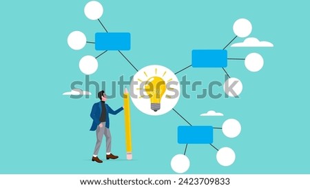 business idea description map, strategy or plan to solve business problems, decision making concept, businessman writing mind map diagram for easy understand concept vector illustration