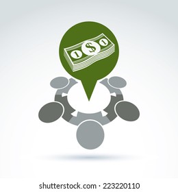 Business idea discussion concept, chat on economics and investment theme. Speech bubble with a bundle of money, dollar cash.
