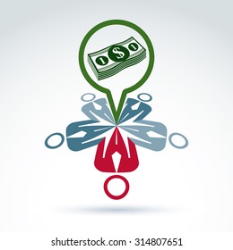 Business idea discussion concept, chat on economics and investment theme. Speech bubble with bundle of money, dollar cash.