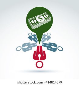 Business idea discussion concept, chat on economics and investment theme. Speech bubble with bundle of money, dollar cash.