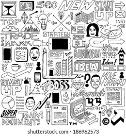 Business-Idee-Doodle-Set. Vektorgrafik.