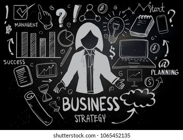Business Idea doodles icons set. Vector illustration. isolated on blackboard background.