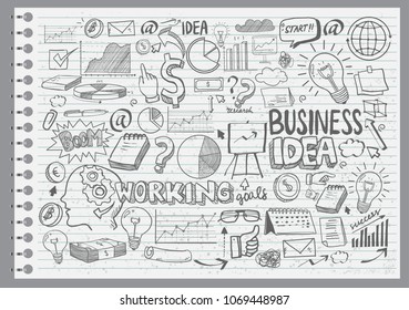 Business Idea doodles icons set. Vector illustration. isolated on white background.