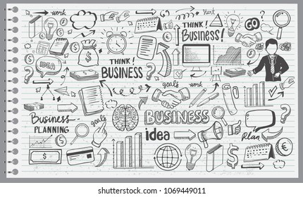 Business Idea doodles icons set. Vector illustration. isolated on white background.