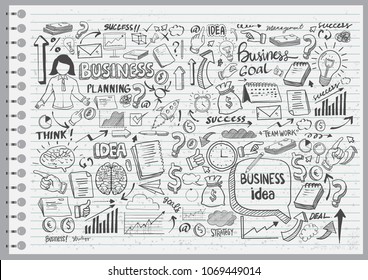 Business Idea doodles icons set. Vector illustration. isolated on white background.