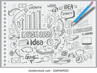 Business Idea doodles icons set. Vector illustration. isolated on white background.