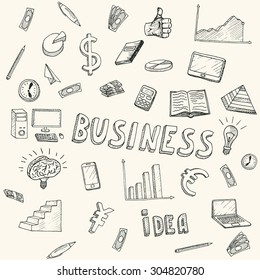 Business Idea doodles icons set. Vector illustration. Business background.