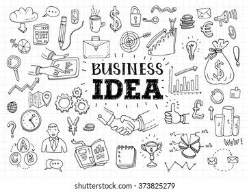 Business Idea doodles icons set. Vector illustration.