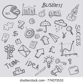 Business Idea doodles icons set. Vector illustration.