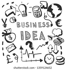 Business idea drawn doodles icon set.vector illustration.business concept.