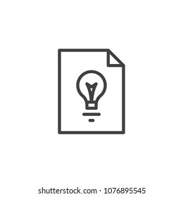 Business idea file format outline icon. linear style sign for mobile concept and web design. Paper document with light bulb simple line vector icon. Symbol, logo illustration. Pixel perfect vector