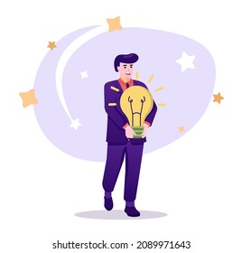 Concepto de carácter plano de idea de negocio para el diseño web. Empresarios generan nuevas soluciones, innovación de éxito creativo, escena de la gente moderna. Ilustración vectorial para materiales promocionales de medios sociales.