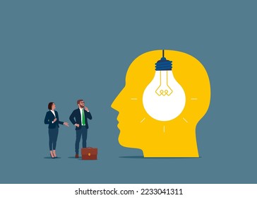 Business idea growth using guidance and coaching to implement in employee head. Flat modern vector illustration