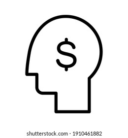 Business idea, head, money icon vector image. Can also be used for Web Marketing. Suitable for use on web apps, mobile apps and print media.