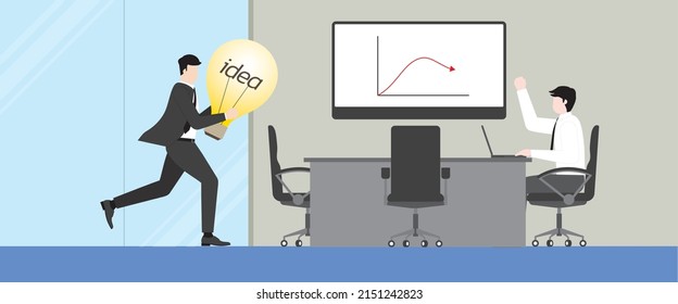 Business idea and hustle lifestyle concept. A businessman running to an office meeting room with a light bulb as a solution to problem-solving. Hurry up in the rush hour for performance in occupation.