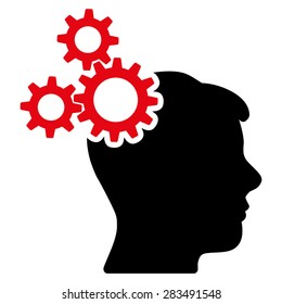 Business idea icon from Business Bicolor Set. Collection style: flat bicolor symbols, intensive red and black colors, rounded angles, white background.