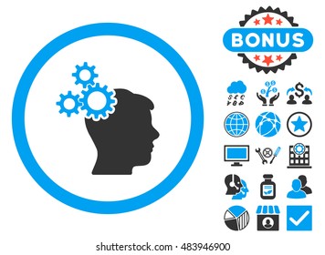 Business Idea icon with bonus elements. Vector illustration style is flat iconic bicolor symbols, blue and gray colors, white background.