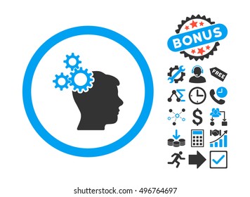 Business Idea icon with bonus elements. Vector illustration style is flat iconic bicolor symbols, blue and gray colors, white background.