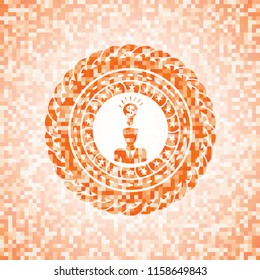 business idea icon inside abstract orange mosaic emblem