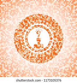business idea icon inside abstract orange mosaic emblem with background