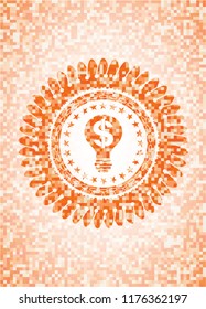 business idea icon inside abstract emblem, orange mosaic background