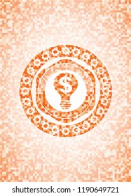 business idea icon inside abstract emblem, orange mosaic background