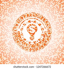 business idea icon inside abstract emblem, orange mosaic background