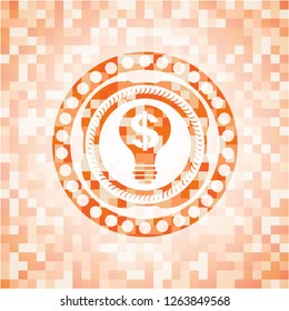 business idea icon inside abstract emblem, orange mosaic background