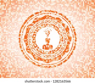business idea icon inside abstract emblem, orange mosaic background