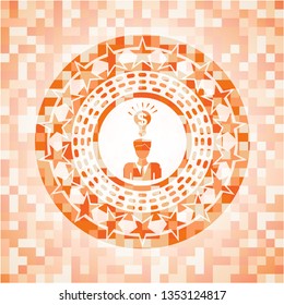 business idea icon inside abstract orange mosaic emblem with background