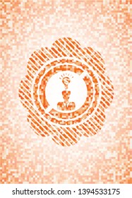 business idea icon inside abstract emblem, orange mosaic background