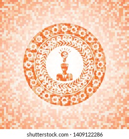 business idea icon inside abstract orange mosaic emblem with background