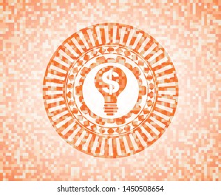 business idea icon inside abstract orange mosaic emblem