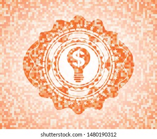 business idea icon inside abstract emblem, orange mosaic background