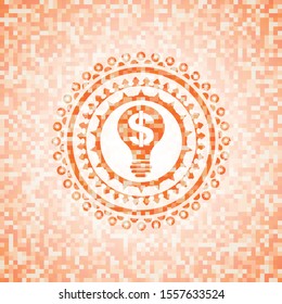 business idea icon inside abstract orange mosaic emblem