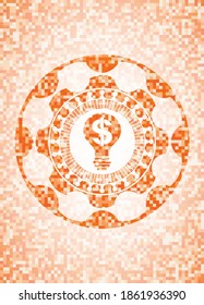 icono de idea de negocio dentro del emblema abstracto de mosaico naranja con fondo. 