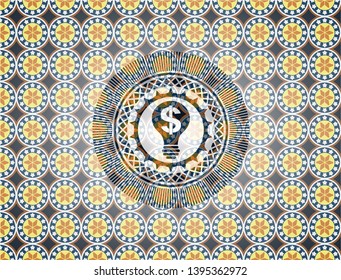 business idea icon inside arabesque badge background. arabic decoration.