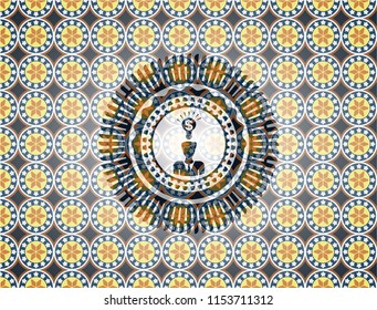 business idea icon inside arabic style badge. Arabesque decoration.